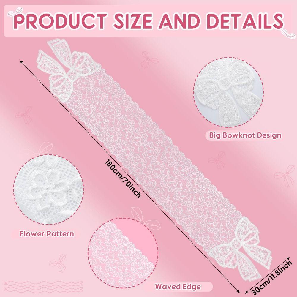 New White Lace Table Runner Floral Rectangle Table Flag Embroidered Semi-sheer Tablecloth Home Decor