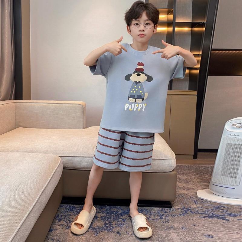 Boys Cotton Pajama Set Short Sleeve Thin Sleepwear Kids 3-8 Years Cartoon Print Comfortable Home Wear