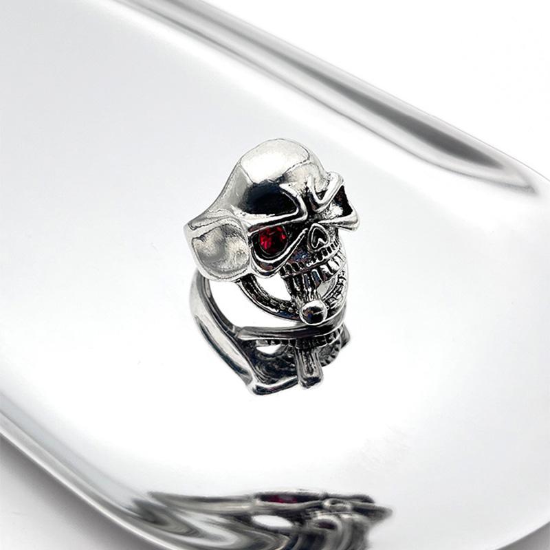 Retro Cigarette Skull Large Ring For Men Punk Gothic Rock Hiphop Ring Biker Accessories Handmade Designer Zircon Gift For Man