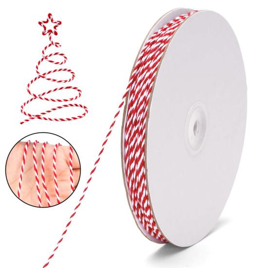 Red And White Cotton Twine 2mm Bakers Twine Christmas Ribbon String for Crafts Art Gardening Plants Gift Wrapping Home Wedding Holiday Decor