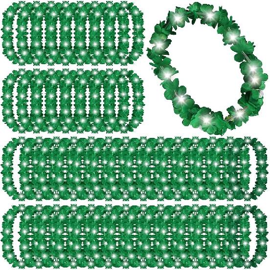 Sherr 48 Pcs LED Hawaiian Leis Light up Flower Leis Necklace with LED Lights Luau Flowers Necklaces for Masquerade Beach Wedding Tropical Themed