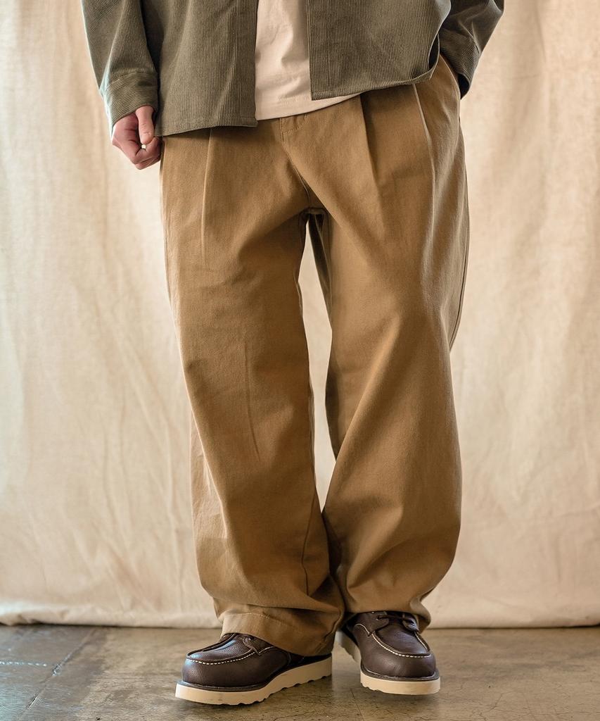 JEMUT Saturn Double-Pleat Wide Twill Pants Deep Beige Kjlp2606