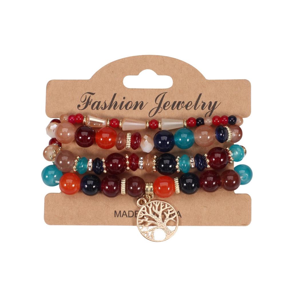 Bohemian Ethnic Beaded Bracelet with Tree of Life Pendant