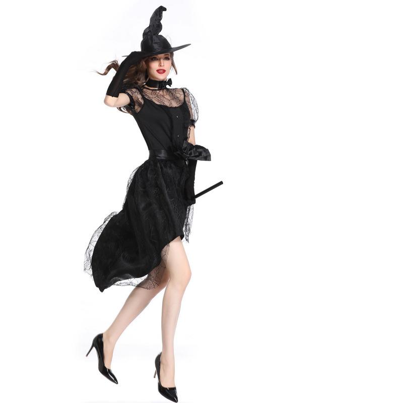New Halloween Witch Costume Adult Cosplay Black Witch Long Dress Cosplay Costume