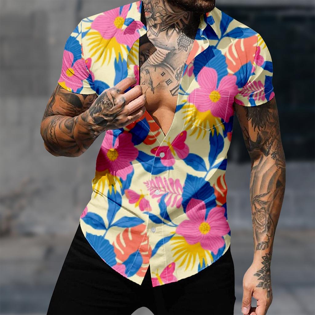 Men's Hawaiian Printed Button Short Sleeve Shirts Men's Casual Fashion Short Sleeve Shirts