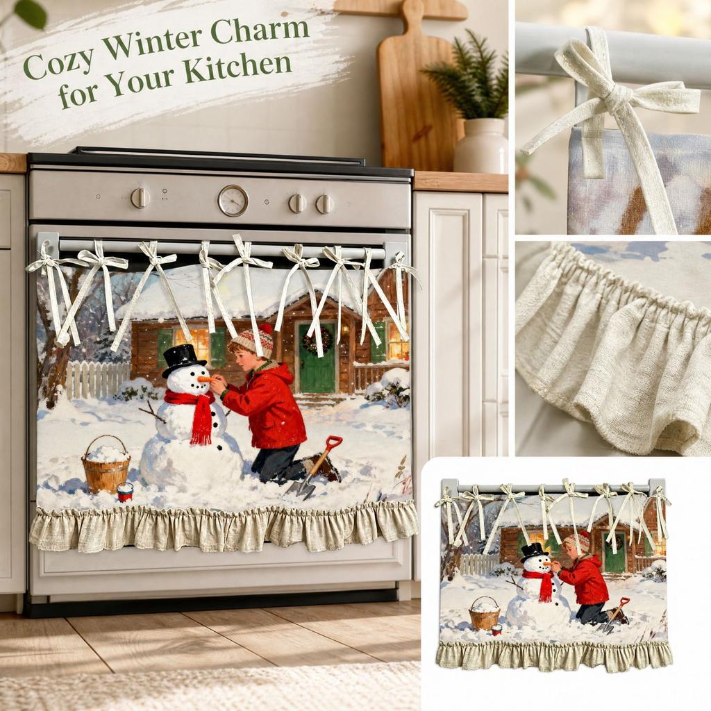 Christmas Stove Oven Dishwasher Cover Curtain for Kitchen Holiday Home Decor