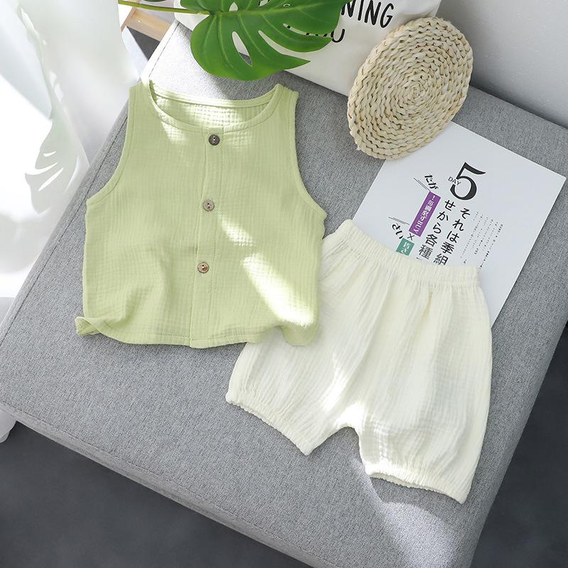 Sommer Dünnes Ärmelloses Cardigan-Set Einfarbige Lässige Kinder-Sets Weste+Shorts Zweiteiliges Set