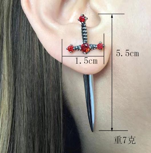 Kiss Jewelry Punk Sword Gothic Kinitial Piercing Earrings for Woman Men Gothic Crystal Ear Jacket Stud Earrings Jewelry