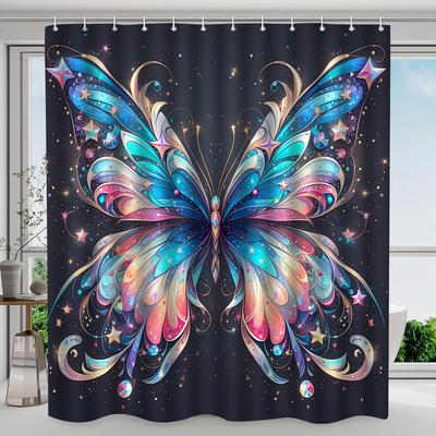 Butterfly Pattern Shower Curtain, Elegant Polyester, Multifunctional Bathroom Partition, Machine Washable, All-Season Decor