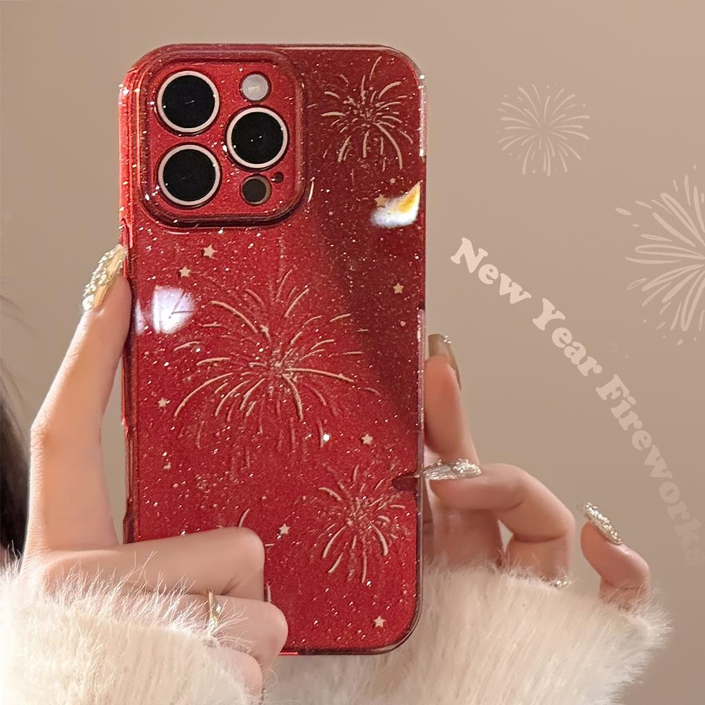 New Year Fireworks Suitable for Apple 16promax Mobile Phone Case Iphone15 Festive Glitter Powder 14 Soft 13 Simple and High End