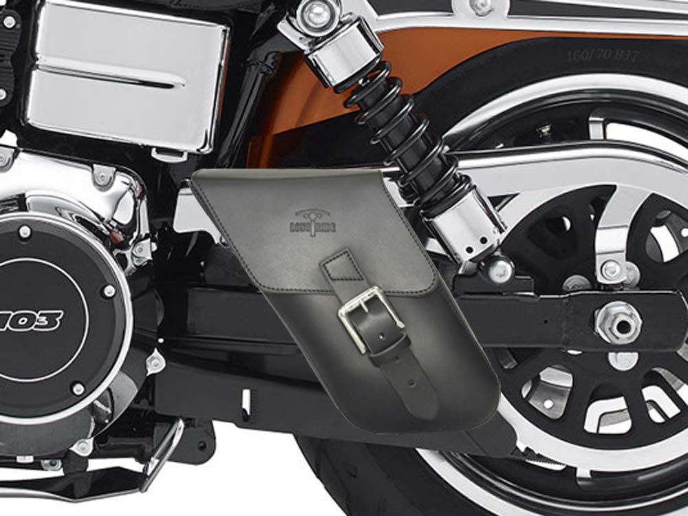 LONGRIDE Single Side Swingarm Bag for Harley Dyna CUS283 (Black Leather)