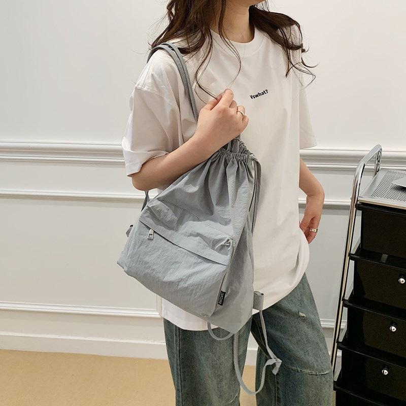 Schoolbag nylon drawstring new bundle bag pocket backpack lightweight large capacity urban simple double shoulder casual women's bag