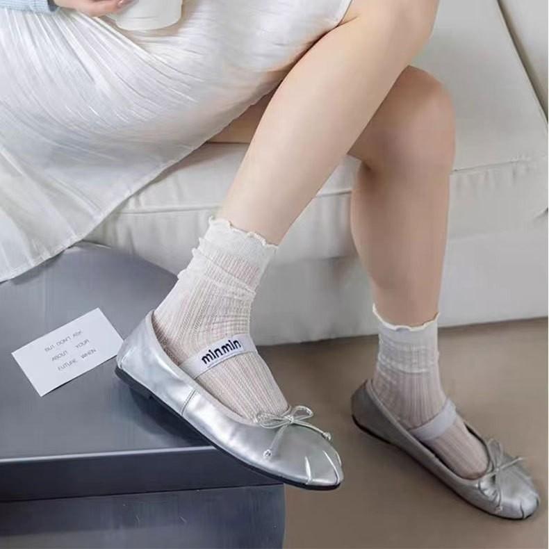Summer Solid Color Mesh Middle Tube Women Socks Lightweight Breathable Fashion Versatile Ruffle Ballet Style Lolita Girls Socks