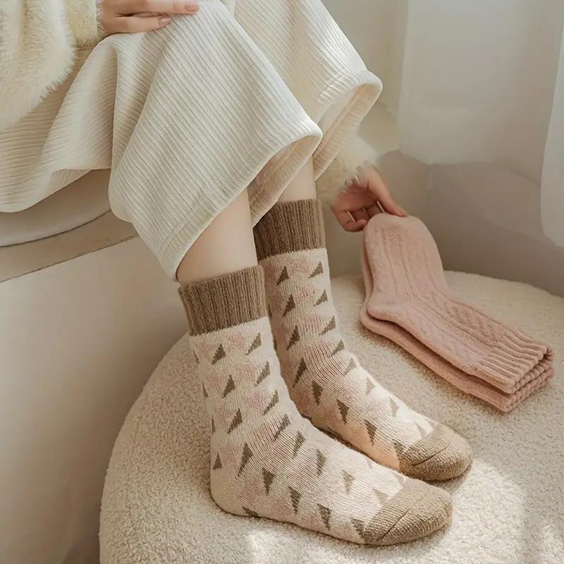 4 Pairs Thickened Terry Socks, Warm & Comfy Mid Tube, Women's Stockings & Hosiery