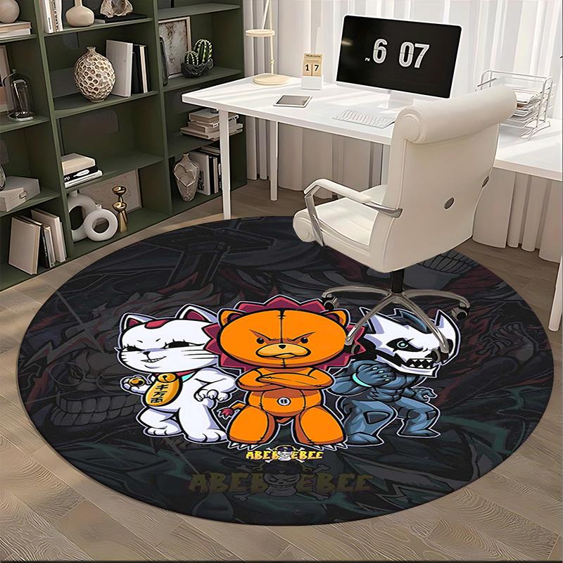 1pc Anime Cat Round Carpet  Cute Cartoon Design Chair Mat for Office, Home Decor, Living Room