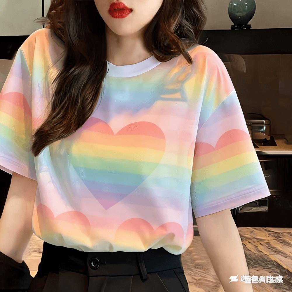 

Printed flower and heart-shaped symbol casual women s T-shirt 5XL