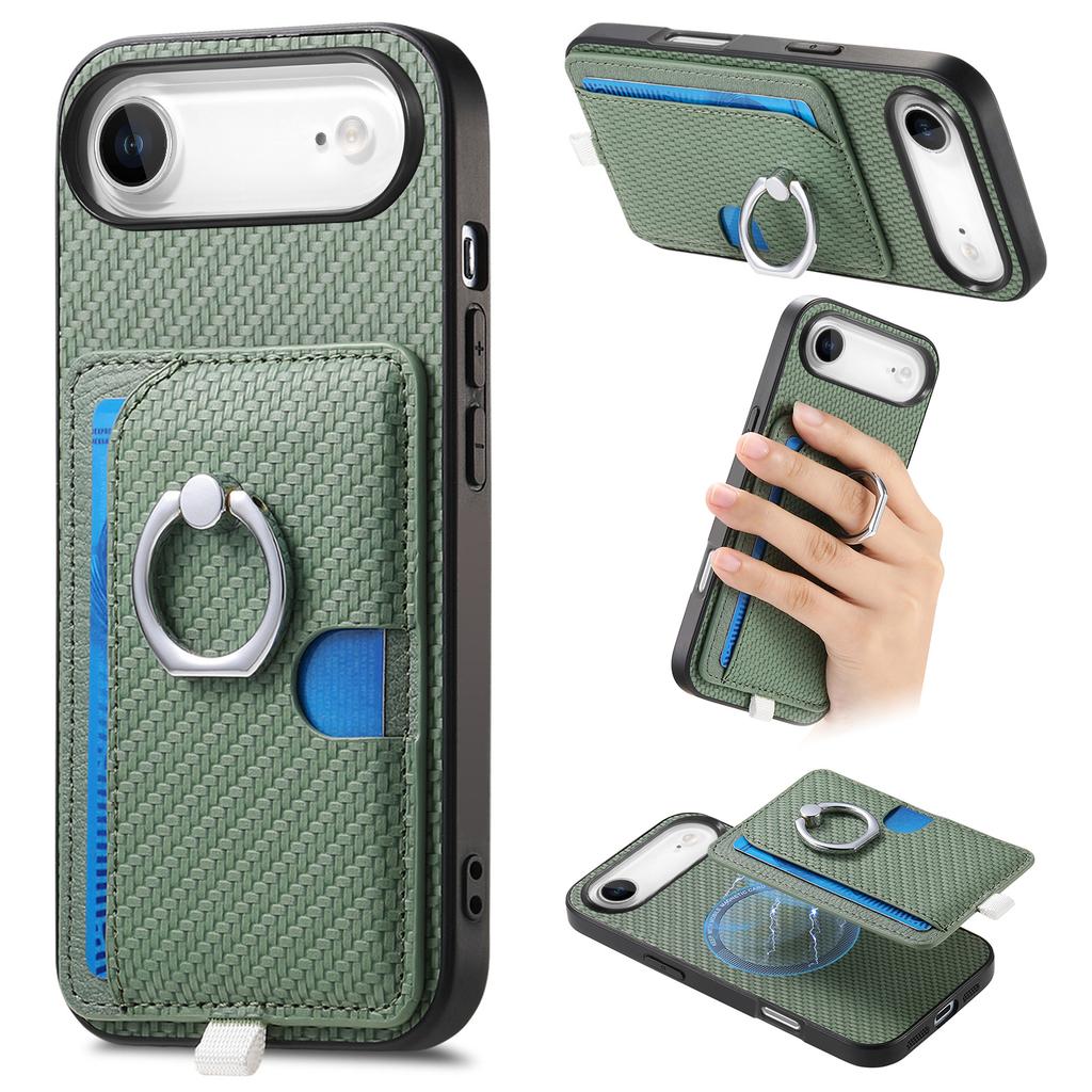 For iPhone Air Case Ring Kickstand Leather Back Cover with Magnetic Detachable Card Holder