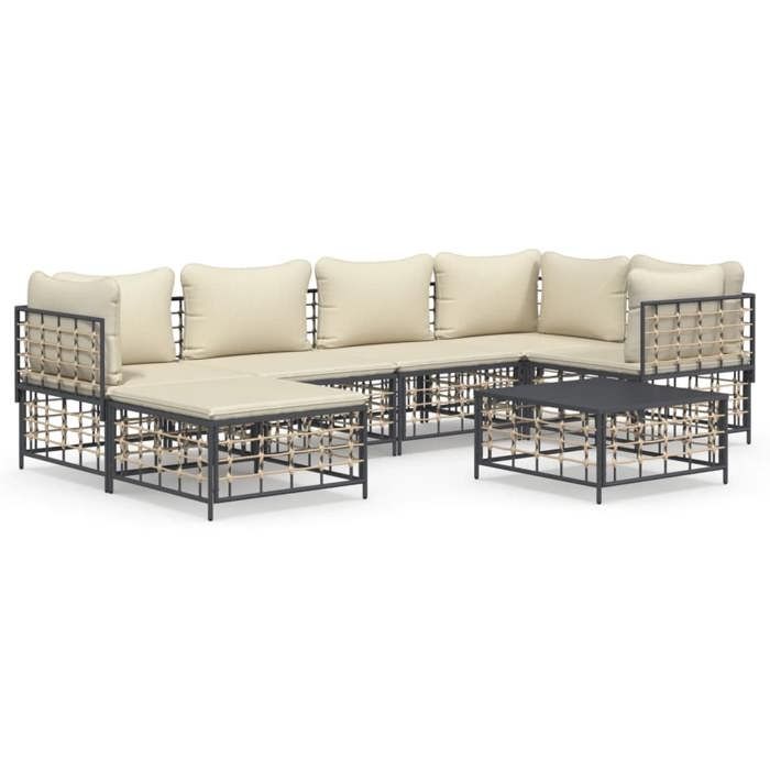 VidaXL Salon de jardin 7 pcs avec coussins anthracite résine tressée, ensemble de salon, ensemble de salon d'extérieur, 3186772