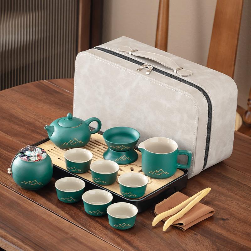 Chinese black pottery light luxury brewing teapot tea set, household high-end ceramic tea set with tea tray, a complete set of gift boxes