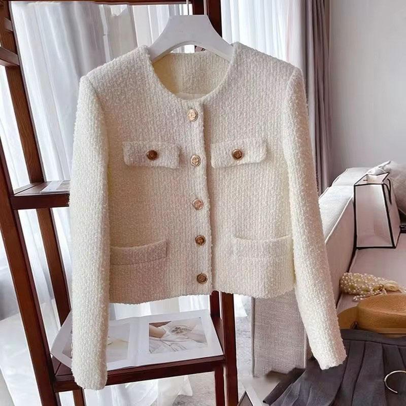 Autumn Short Woolen Coats Women Korean Fashion  Long Sleeve Temperament Casual All-match Tops Femme Outerwear