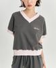 ADOREBELLE V-Neck Ribbon Sweatshirt - Charcoal