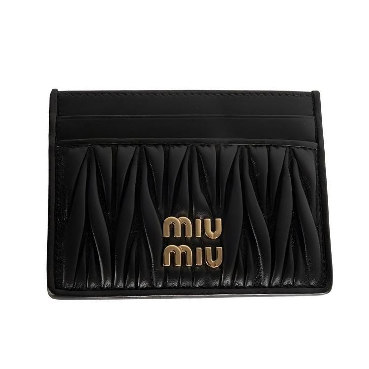 Miu Miu Matelassé Metal Logo Decorated Soft Lambskin Card Holder Women Accessories Black 5MC076-2FPP-F0002