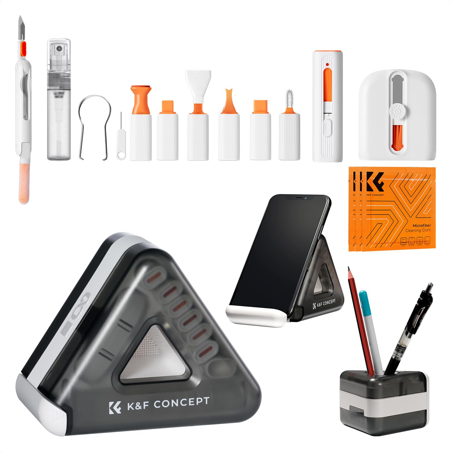 

Concept 2024 New Cleaning Kit with Triangle Holder for Keyboard Earphone Dirt and Dust Removal for Cell Charging and Camera Lenses K&F 25-in-1