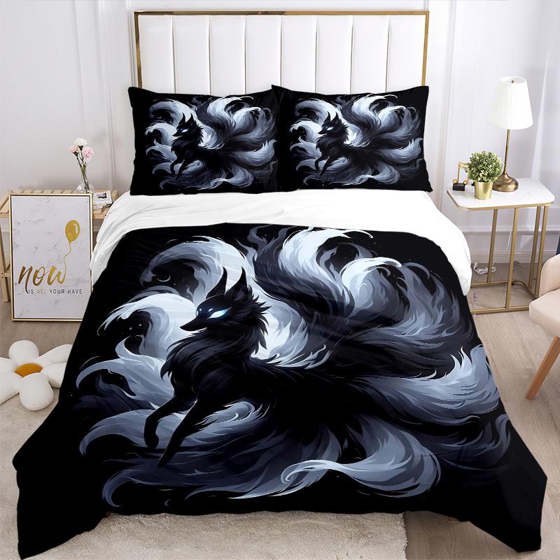 3er-Set Cooles Neunschwänziger Fuchs Bettwäsche-Set - Weich und Bequem Schlafzimmer, Gästezimmer und Wohnheim Dekor Bettwäsche-Set 1 Bettbezug + 2 Kissenbezüge. L019