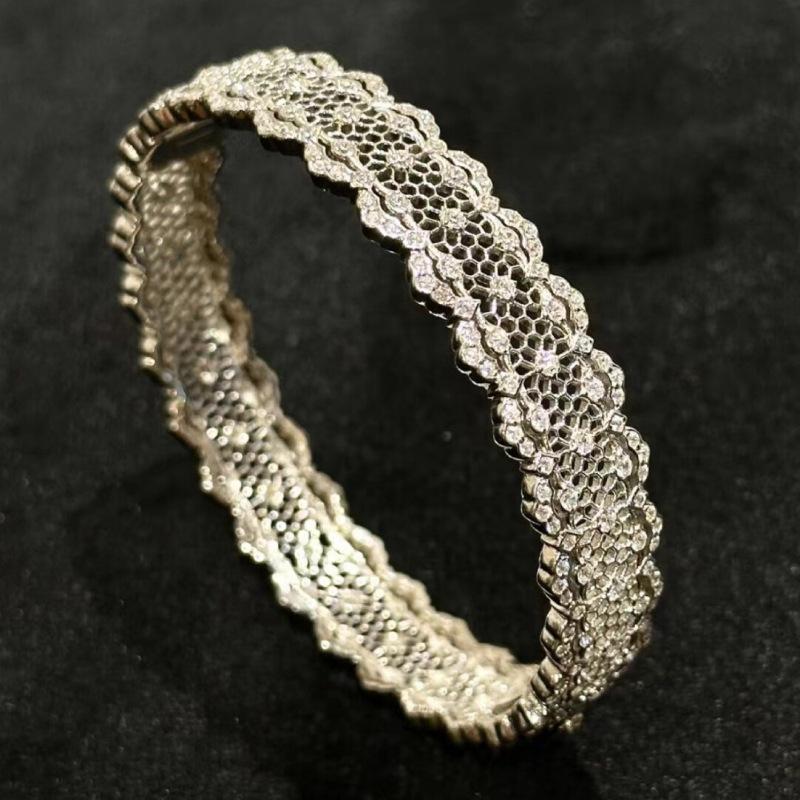 Inlay Diamonds Lace Hollow Out Starry Sky Bracelet Rings For Women Court Style Mesh Retro Fashion Design Jewelry Sets