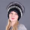 Autumn and Winter Women's Rabbit Fur Cap Casual Warm Ear Protection Knitted Caps