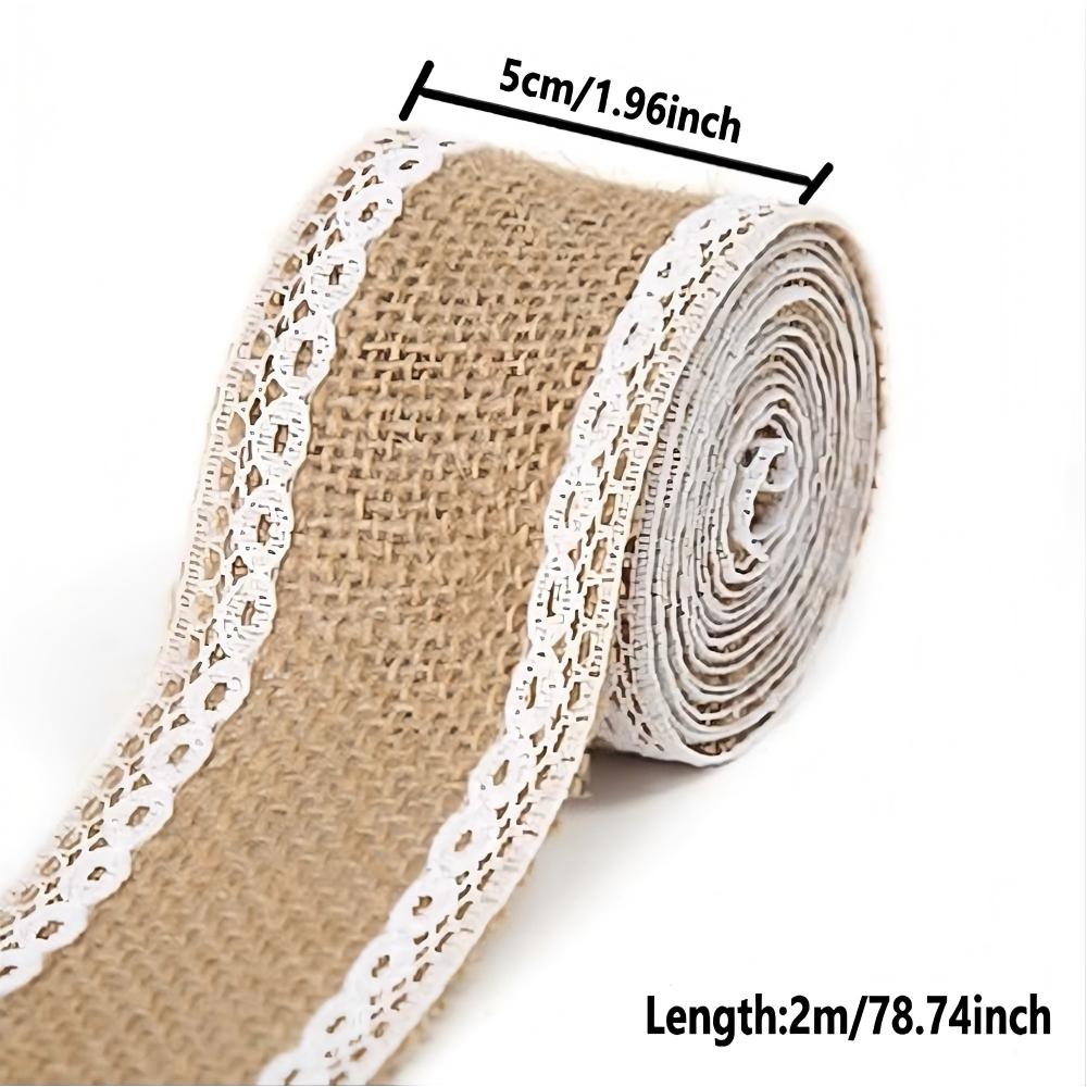 1 Rol 2M×5cm Natuurlijk Jute Linnen Lint, Rustiek Vintage Linnen Kantrand voor Bruiloftsdecoratie, Kerstfeest & Knutselbenodigdheden