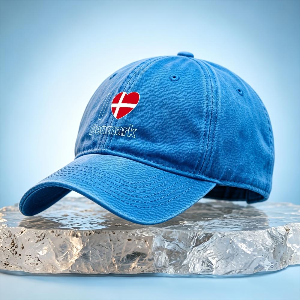 Unisexs Denmark Baseball Cap with I Love Denmark Print  PVC Coated Unisex Dad Hat for Golf Casual  Outdoor Use