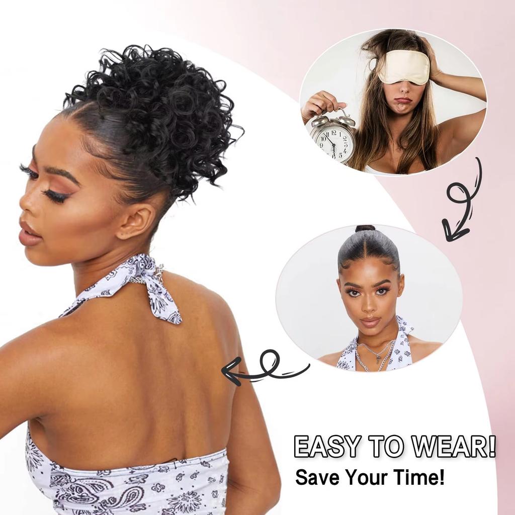 Women's Fashion Hair Bun, Curly Wave Synthetic Hair Piece, Afro Kinky Curl Drawstring Ponytail Bun, Voluminous Hair Donut for Daily Style