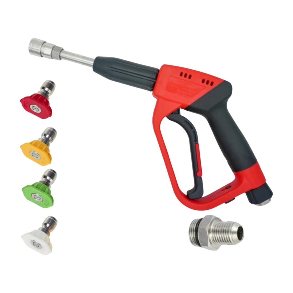 Extended High Pressure Water Gun with Interchangeable Nozzles for Home Garden Use Quick Connect Anti-Tangle Hose Compatible Multiple Interface