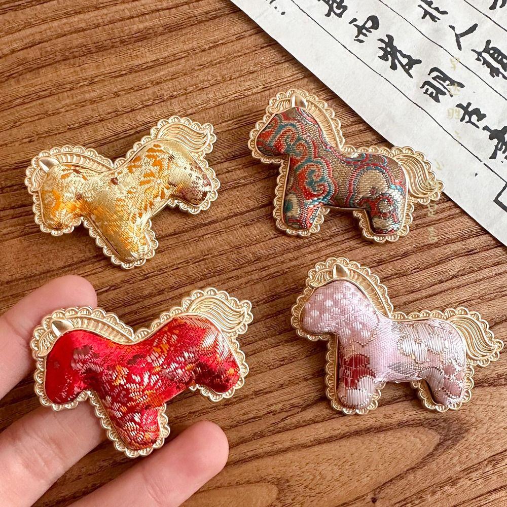 Cute Embroidery Horse Brooch Chinese Style Cloth Fabric Pony Brooch  Clothing Accessory