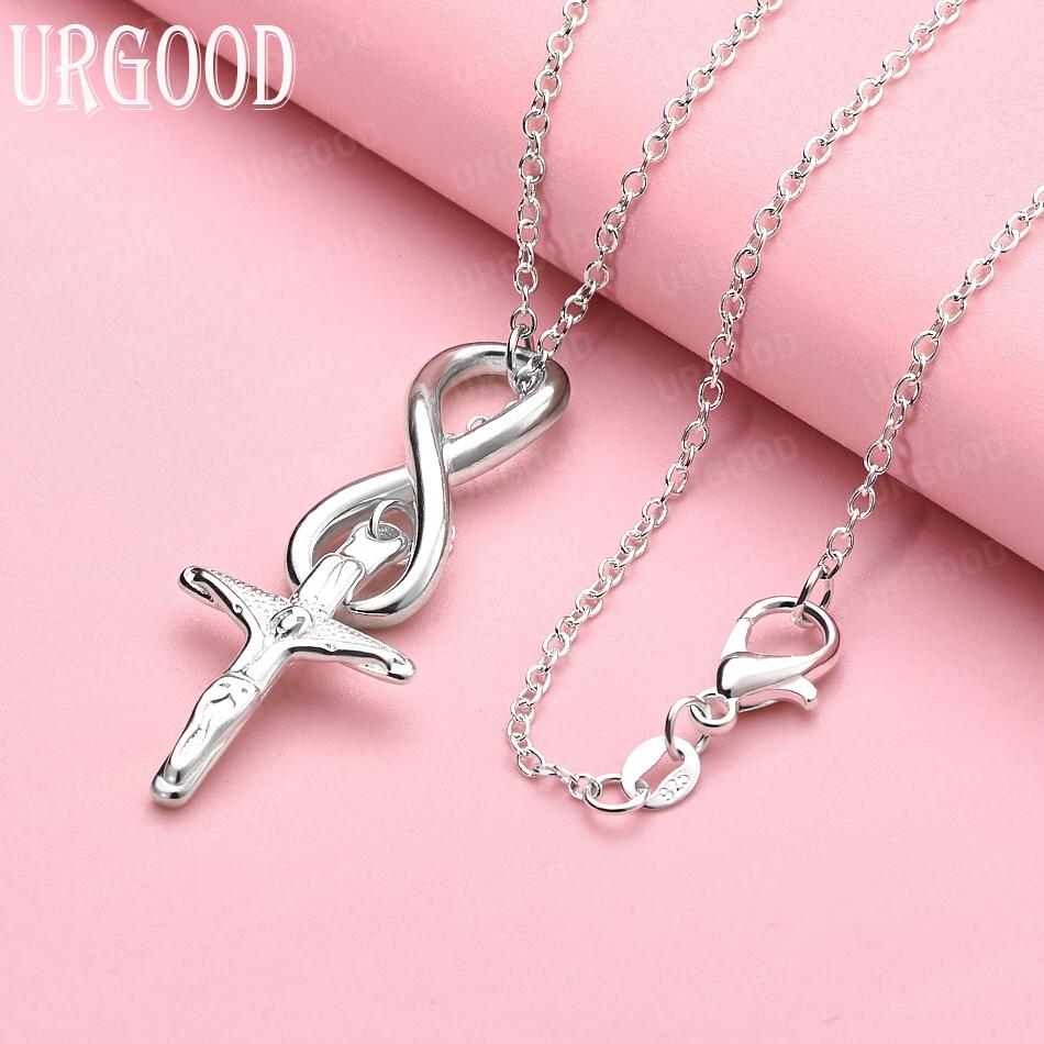925 Sterling Silver Fashion Jewelry Cross Pendant Necklace Wedding Gift 45cm