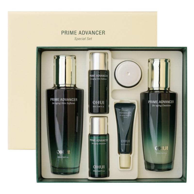 

O HUI Prime Advancer De-aging 2pcs Special Set – Korean Wrinkle Care Skincare Set with Skin Softener, Emulsion + Travel Size 2pcs Special Set