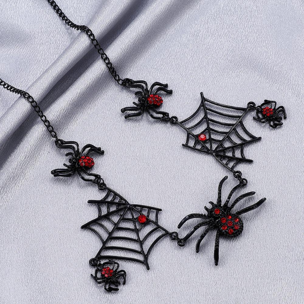 Gothic Halloween Black Spider Web Necklace Exaggerated Design Spider Clavicle Chain Hip Hop Party