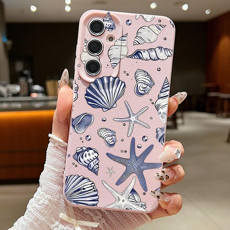 

Для Samsung S25 S24 FE S23 Ultra S22 A56 A16 A36 A55 A15 A35 Чехол Ракушка Принт Морская звезда ТПУ Кожаная текстура Мягкий Ударопрочный Тонкий Матовый Чехол для телефона Samsung A15 5G розовый
