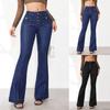 Ladies Fashion Breasted High-Waisted Jeans Ladies Slim Temperament Bell-Bottom Trousers Trousers