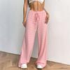 Women Spring Summer Casual Sport Drawstring High-Waisted Stripedd Straight-leg Pants