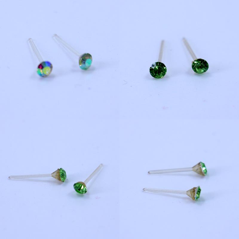 Korean Simple Street Stall Boxed Earrings: 4mm Shiny Resin Rhinestone Studs