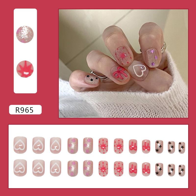 

Полые сердца с крошечными мерцающими звездами и градиентными бантиками, милые наклейки для ногтей, съемные, 24 штуки