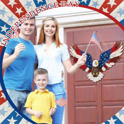 4. Juli Patriotischer Adlerkranz Holz-Amerikanischer Adler Türhänger Vintage Hängendes Willkommensschild für Unabhängigkeitstag Gedenktag Haustür Wand