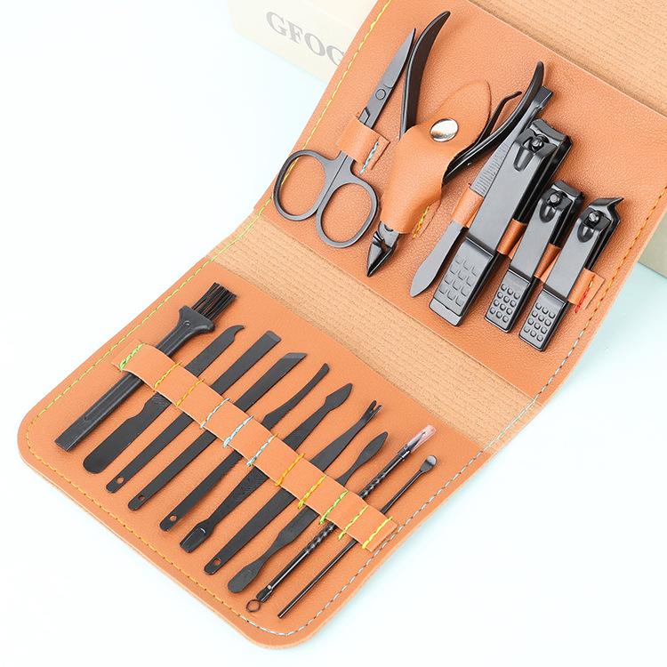 16-Piece Matcha Green Manicure Set: Nail Clippers, Scissors & Tools In Folding Bag