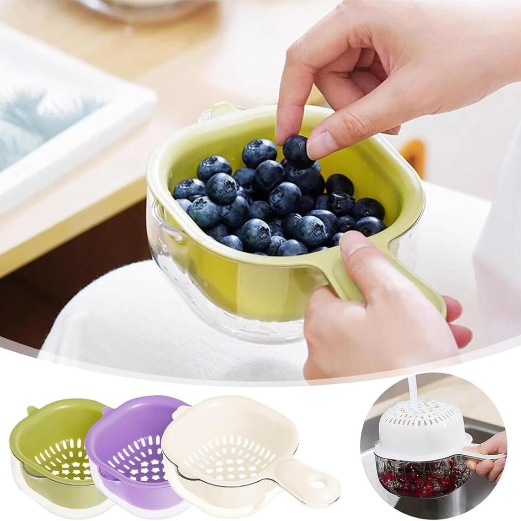 Kitchen Double-layer Basket, Fruit And Vegetable Bowl, Double-layer Design, Lock Design, Portable Storage Fruit Washing Multi-purpose Kitchen Cleaning