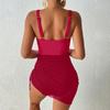 Women High Waist Backless One Piece Mesh Drawstring Sexy Slim Fit Bikini Swimsuit