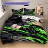 3pcs Neon Green Skull Military Uniform Home Bedding Set-Universal Three-Piece Suit for Bedroom, Guest Room, Living Room, Hotel-Perfect Gift