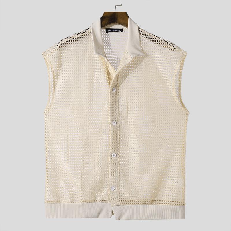 

INCERUN Мужские сетчатые майки без рукавов с V-образным вырезом Летний сетчатый жилет L белый