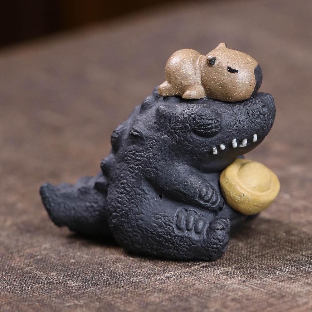 Yixing Zisha Cute Capybara Ingot Financial Baron Tea Pet Antique Lucky Model Tea Figurine Play Toys Tea Statue Ornaments Craft